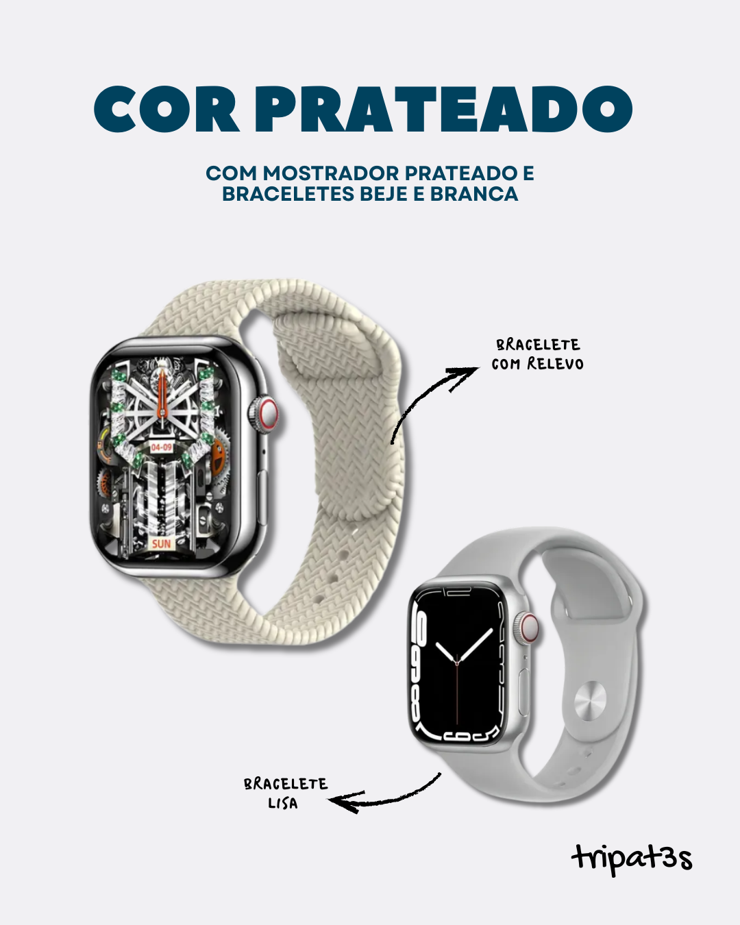 Prateado + Bracelete Branca + Bracelete Beje
